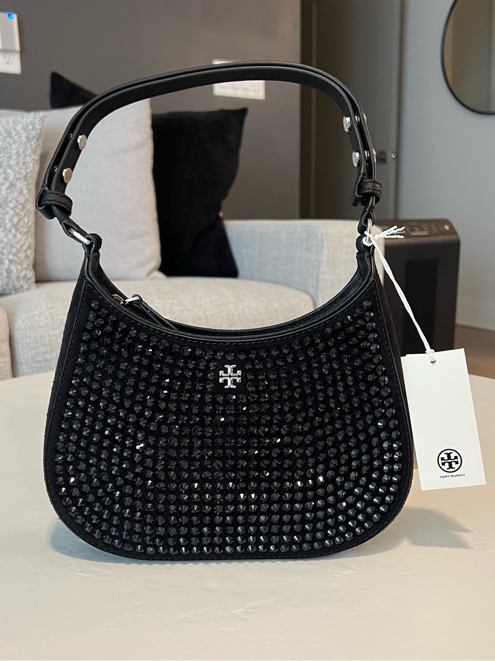 Tory Burch Emerson Crystal Shoulder Bag In Black